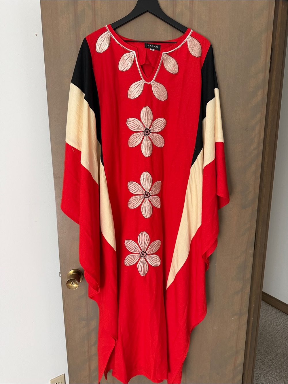 Red Floral Embroidered Tunic Caftan